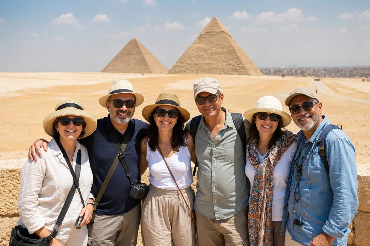 Grupo de Nueva Acrópolis frente a las pirámides de Giza